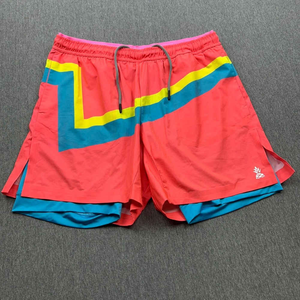 Chubbies Lined Drawstring Shorts Mens Large 5.5" Inseam Orange Pink Blue Beach